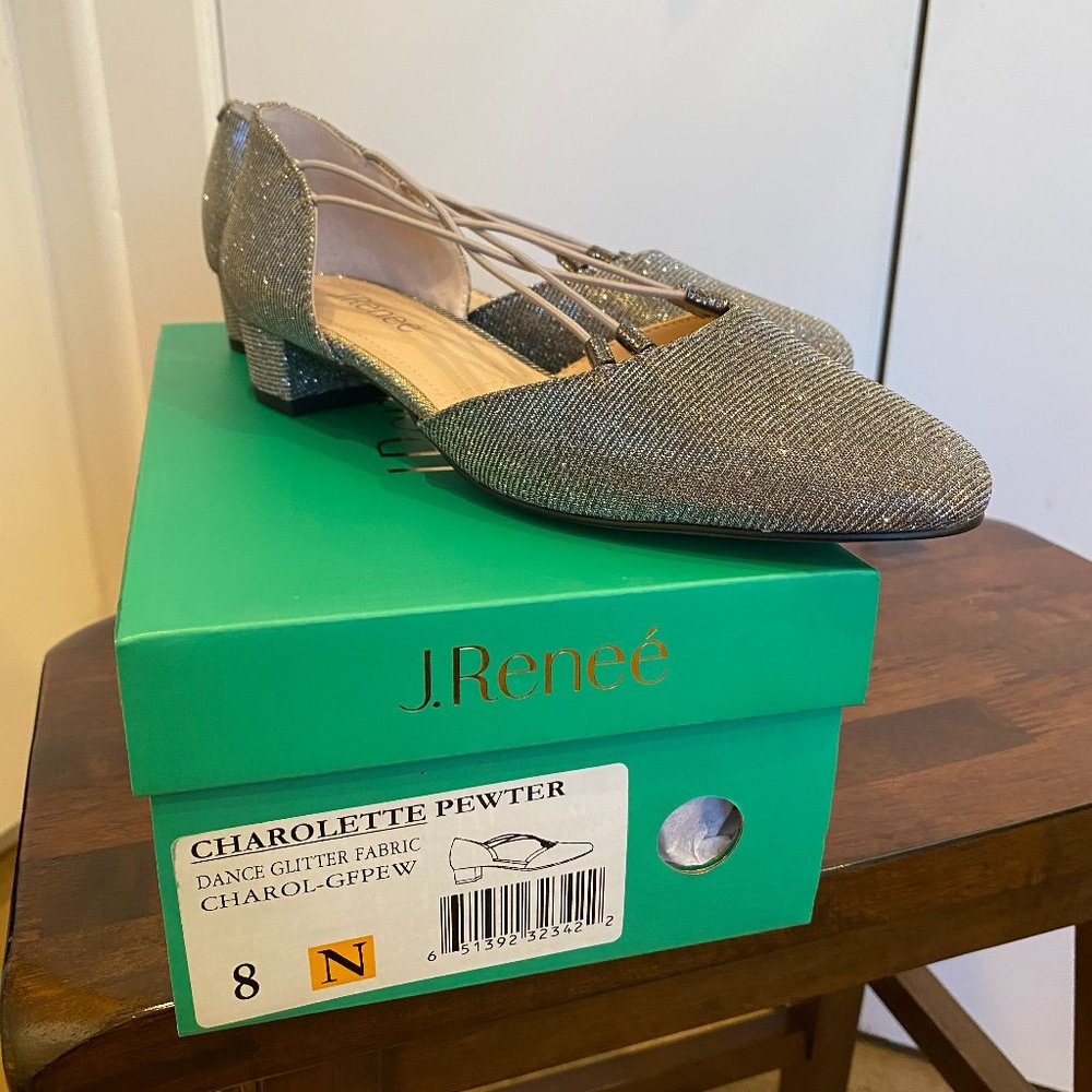 J. Renee Charolette Pump in Pewter Glitter Fabric, Size 8 Narrow.